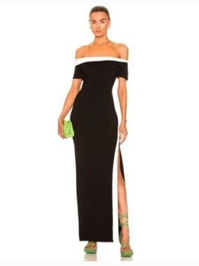 STAUD Black One-Shoulder Column Gown with White Trim